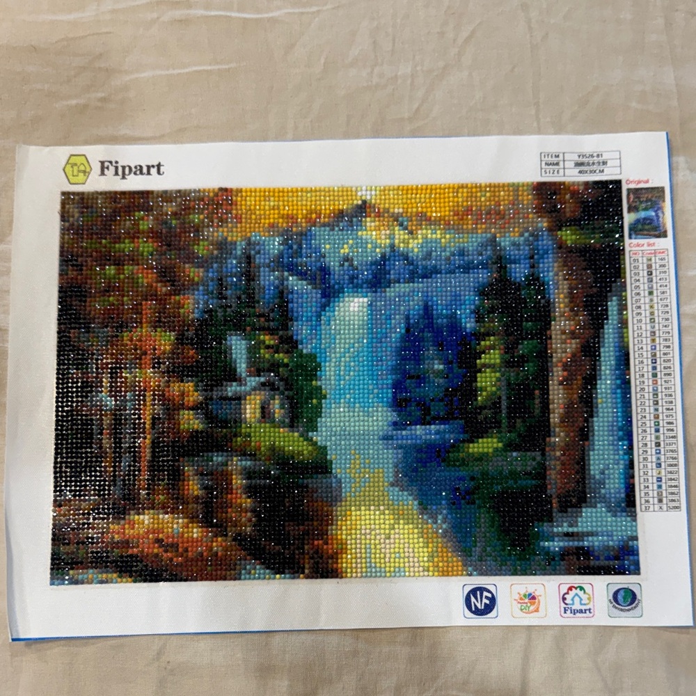 Completed Fipart Diamond Painting - Waterfall Scene